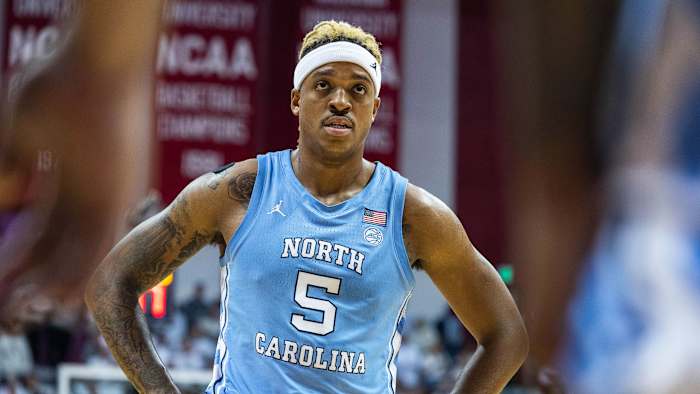 UNC’s Armando Bacot looks up against Indiana